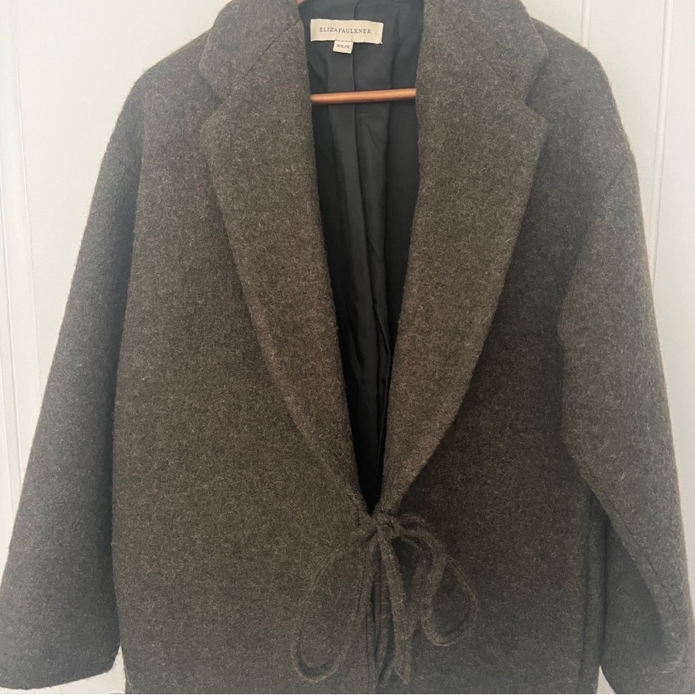 Eliza Faulkner Moss Green Wool Pea Coat - Picture 3 of 4